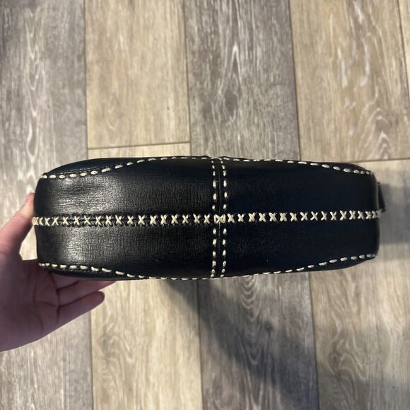 Antonio Melani Black Saffiano Leather Applique Rustic Shoulder Bag Calf Hair